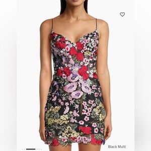 Mac Duggal 67459 Floral Lace Mini Dress Black Pink Embroidery lace up NWT 2